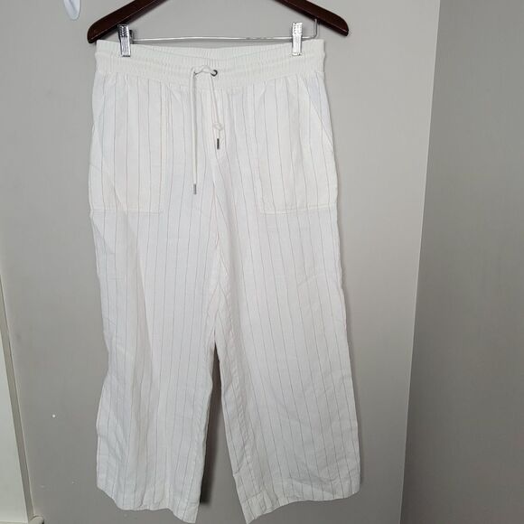 Athleta White Stripe Bali Linen Crop Pants  8 Tall - Picture 4 of 4
